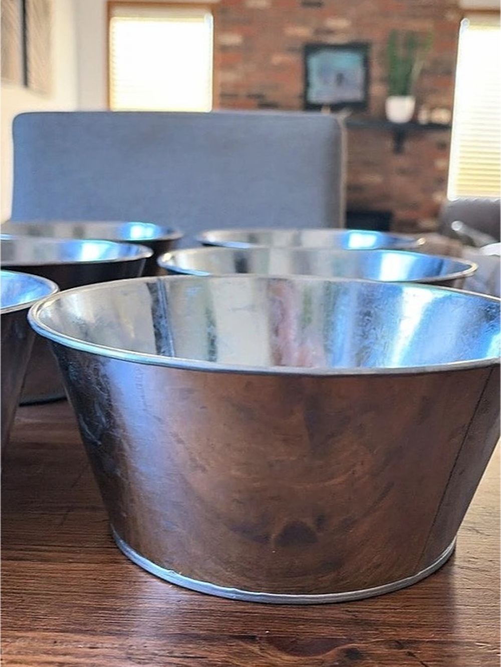 Set of 6 Silver galvanized tubs